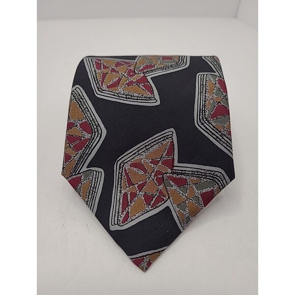 VTG Christian Dior Mens Silk Necktie Black Brown Geometric Tie USA - Picture 1 of 6